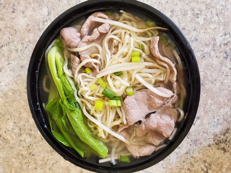 Beef egg noodle soup